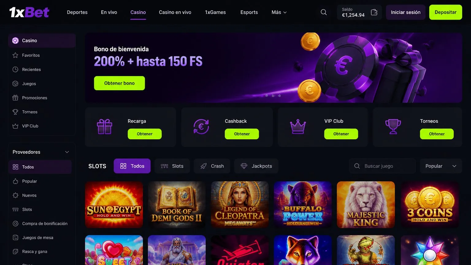1xBet Casino: catálogo y proveedores dentro de la sala